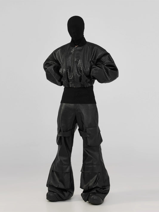 FRKM SCD Machete Cut Woven PU Leather Cropped Jacket- PHANTOM.