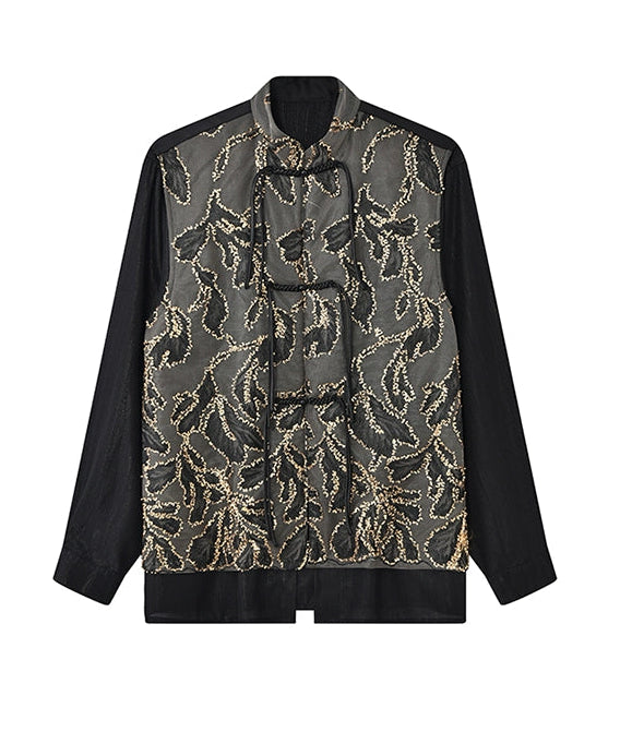 JIECHI long-sleeved jacquard stand-up collar top - ASTER.