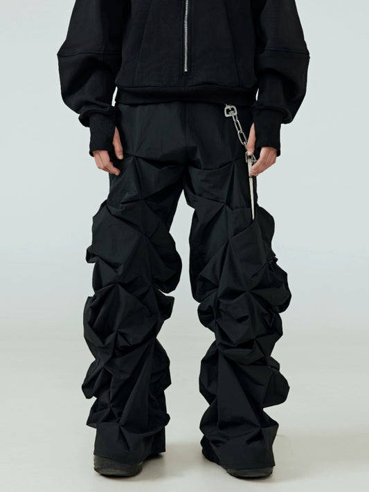 FRKM SCD Three-dimensional Pinch-Pleated Black Wide-leg Pants - OTIS.