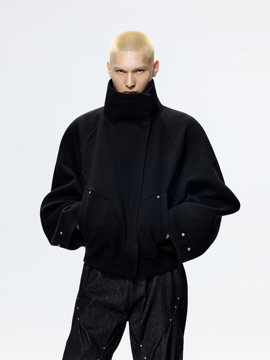 FRKM SCD Loose woolen cocoon-shaped thickened stand-up collar coat - FINN.