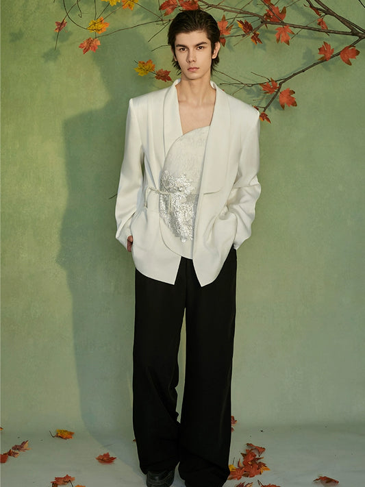 JIECHI embroidered white irregular bias suit - QUOTE.