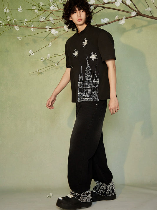 JIECHI casual wide-leg diamond jean pants-ANDERSON.
