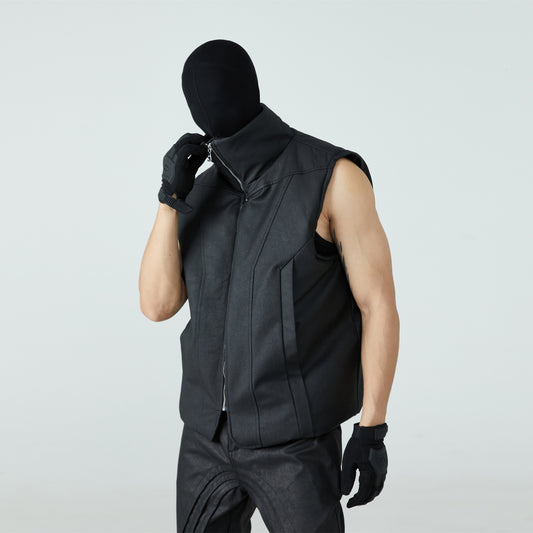 FRKM SCD 24 F W waxed cotton sleeveless shoulder vest jacket - RIB.