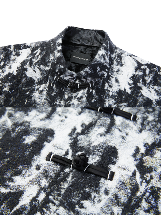 OWNLIFE jacquard stand-up collar buckle short jacket- BAY.