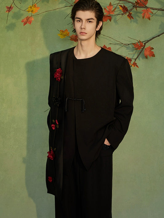 JIECHI disc buckle casual loose blazer men's high-end suit - OWL.