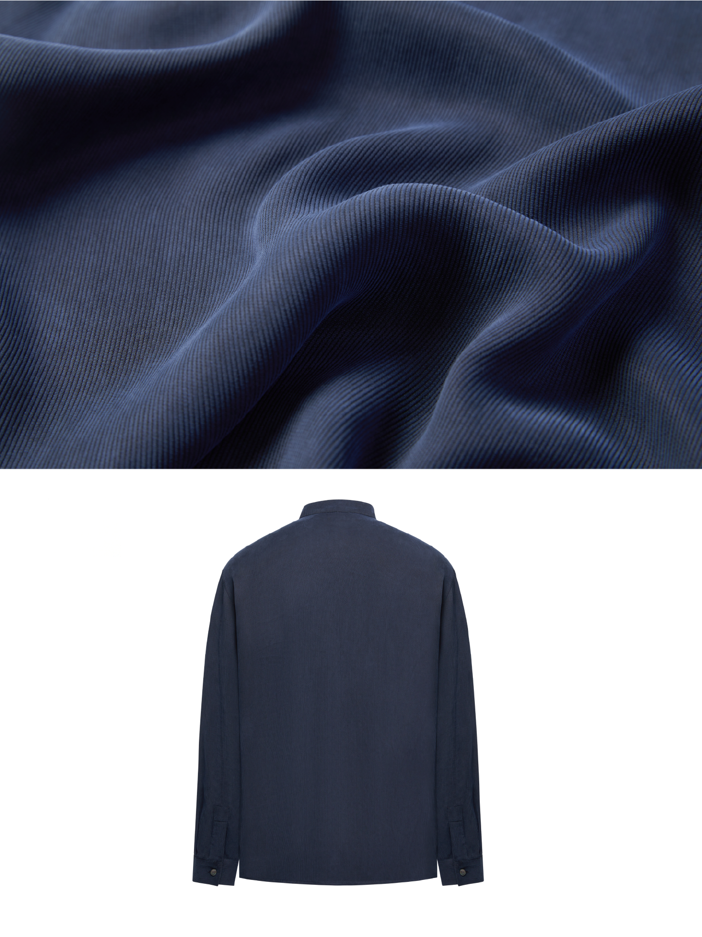 OWNLIFE navy blue stand-up collar pinstripe cotton shirt - MIKEY.