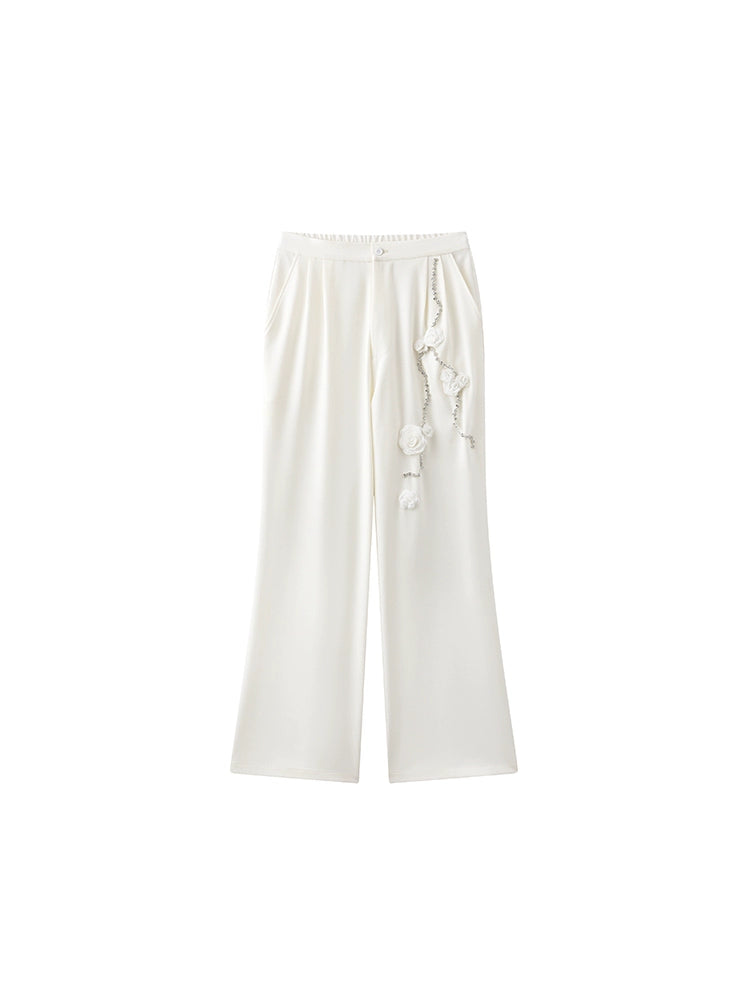 JIECHI loose straight-leg casual embroidery wide-leg trousers - PEYTON.