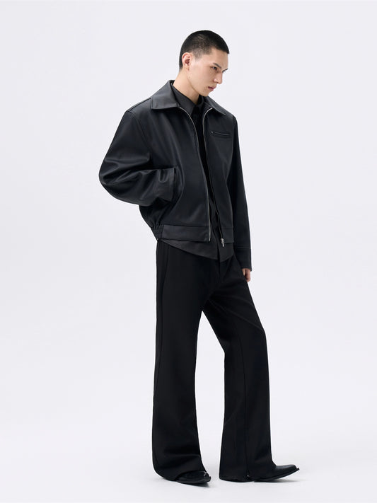 FRKM SCD Lapel Motorcycle Zipper Short Black Leather Jacket - SAWYER.