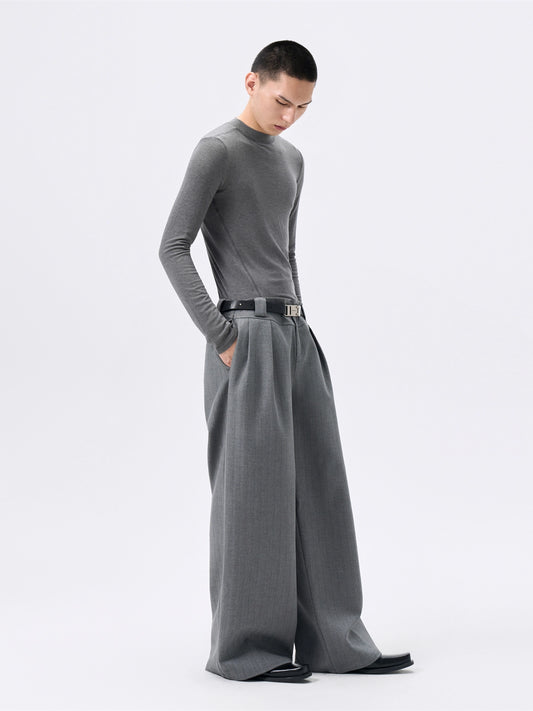 FRKM SCD Wool Grey Stretch Slim Waist Versatile Long Sleeve T-Shirt - VERITY.