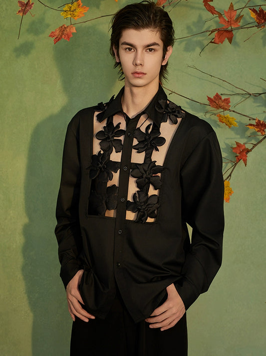 JIECHI hollow casual loose black long-sleeved shirt - ZION.