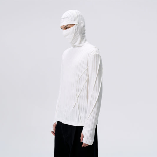 FRKM SCD Hooded Face Mask Vertical Striped Fleece Fall Knit Pullover - ISLA.