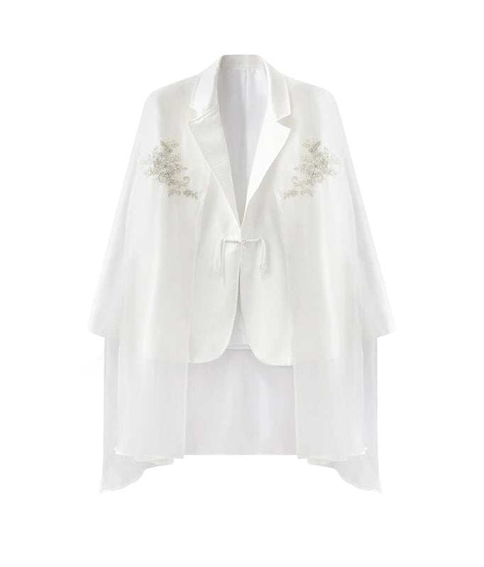 JIECHI white loose casual cape embroidered blazer - BRANDON.