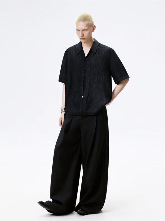 FRKM SCD Textured Black Pleated Drape Embroidered Loose Top - ISABEL.