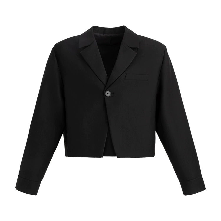 FRKM SCD SS Cropped Blazer Loose Padded Shoulders Black Suit - BRENDA.