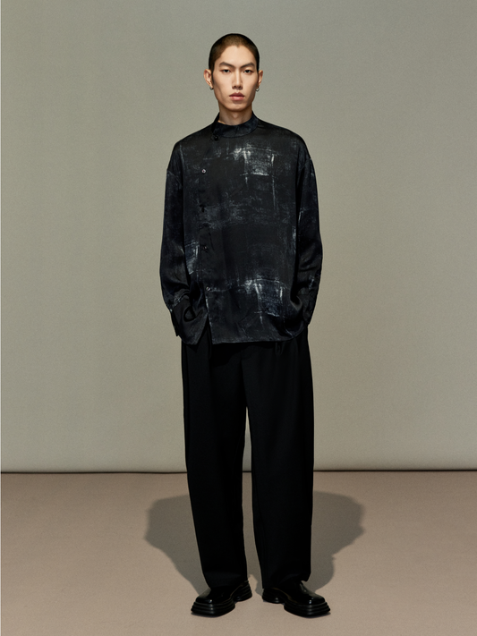 OWNLIFE ink stand-up collar cross-placket natural obsidian shirt - RICHY.