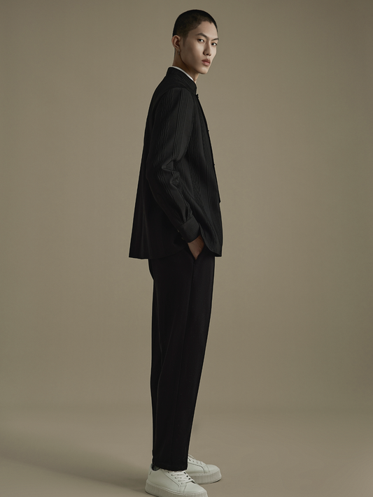 OWNLIFE stand collar placket stripes pressed pleats jacket- JONAH.