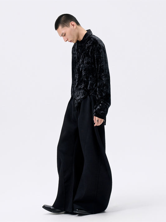 FRKM SCD Corrugated Glossy Velor Dovetail Hem Cropped Shirt Jacket -FEIST.