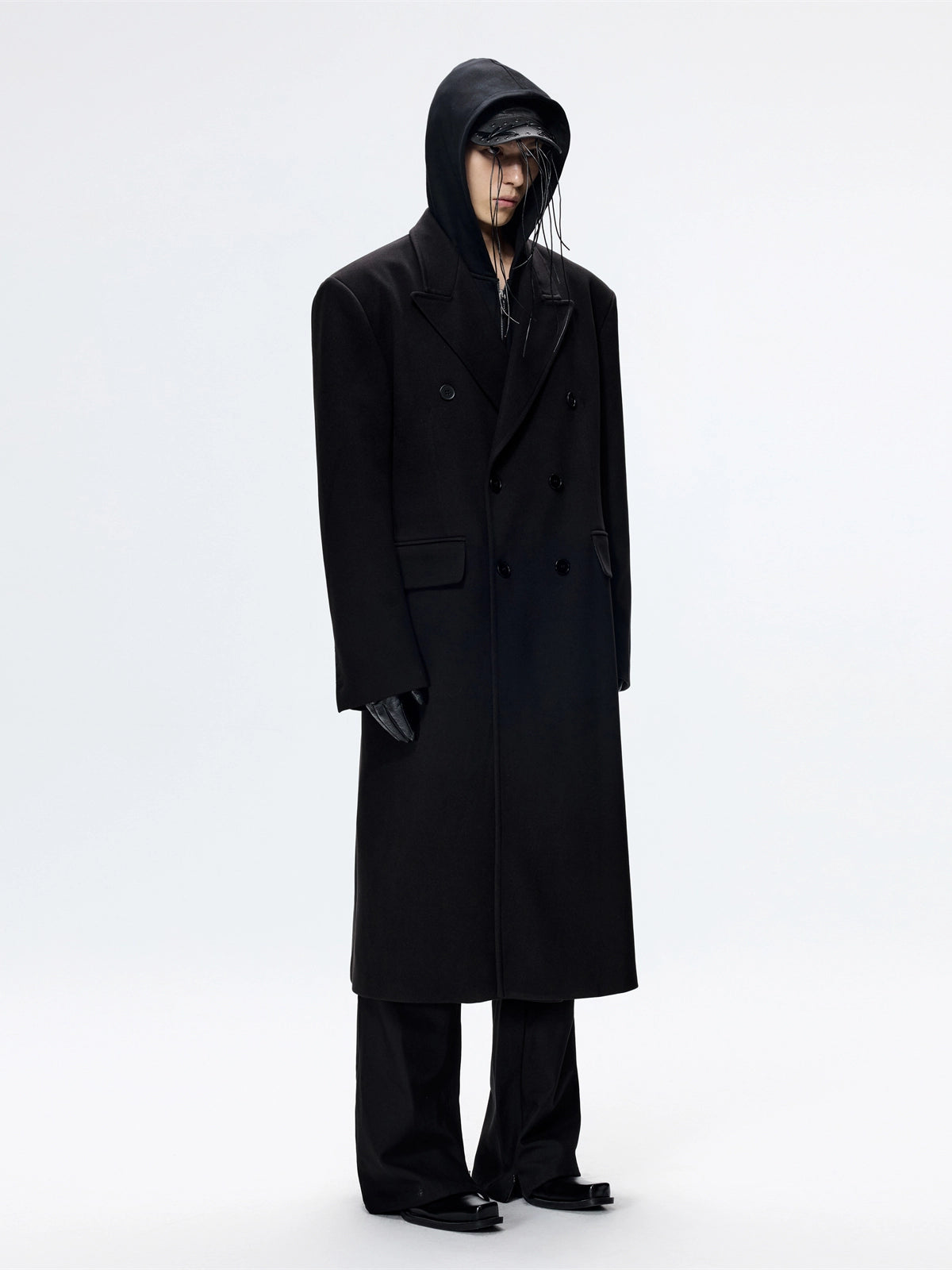 FRKM SCD Tweed Loose Black Shoulder Padded Thickened Coat- LIONEL.