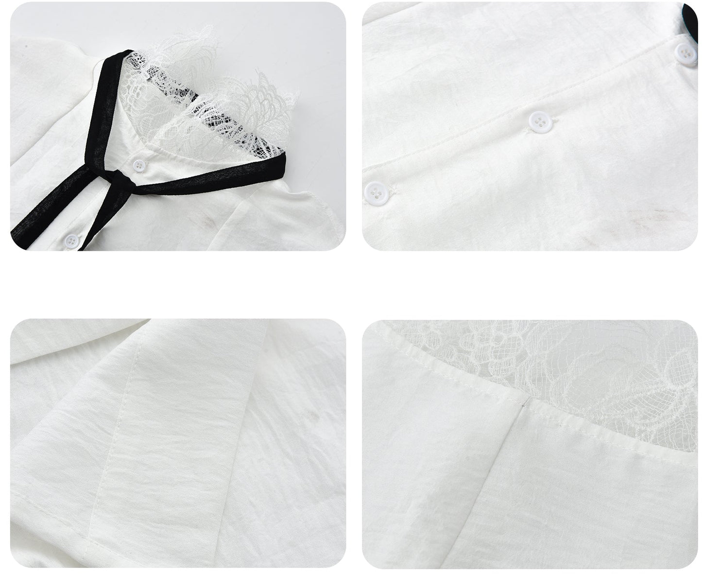 JIECHI White Lace Stand-Up Collar Long Sleeve Unisex Shirt - HEX.