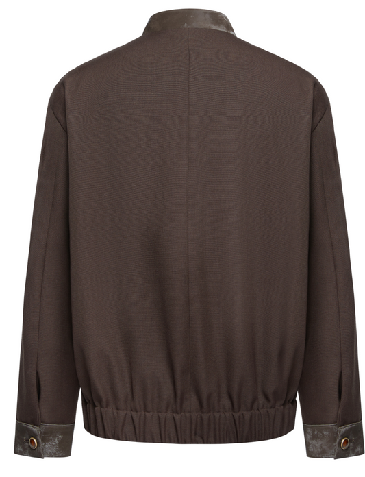 OWNLIFE Wool Stand Collar Fog Leather Amber Buckle Jacket - JAMES.