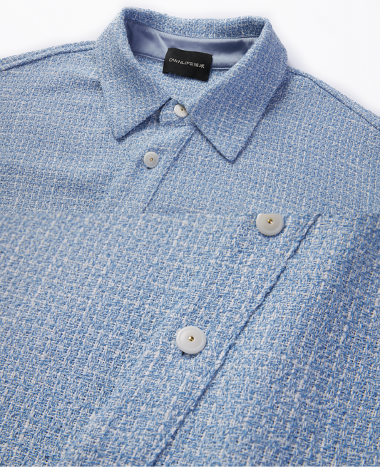 OWNLIFE blue slanted collar long sleeve casual shirt - JAW.