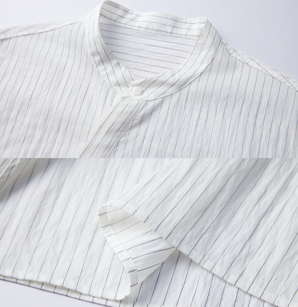 OWNLIFE Tencel striped stand-up collar placket shirt - TREY.