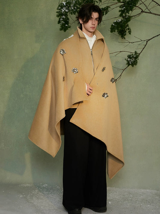 JIECHI shawl loose woolen wrap floral brooch coat - MORRIS.