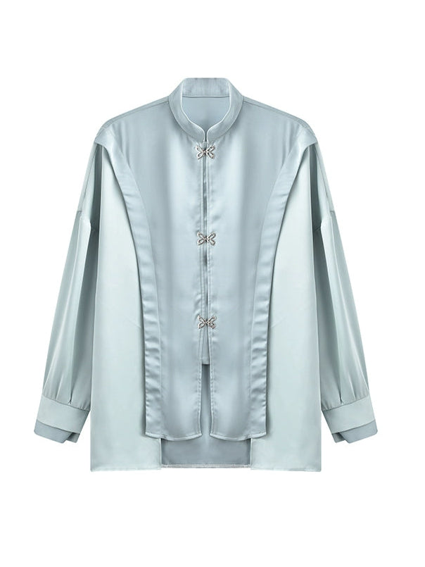 JIECHI casual satin loose long-sleeved shirt - RILEY.