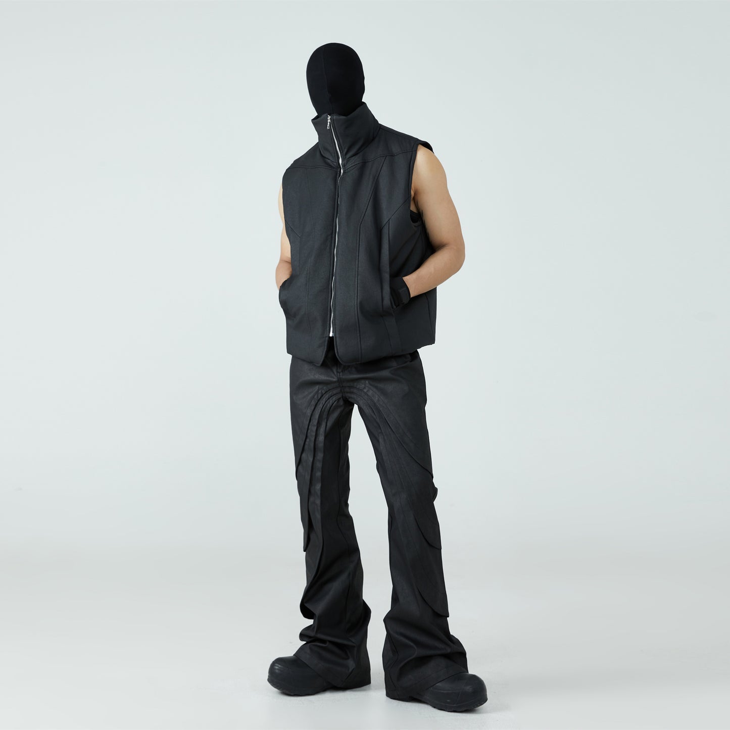 FRKM SCD 24 F W waxed cotton sleeveless shoulder vest jacket - RIB.
