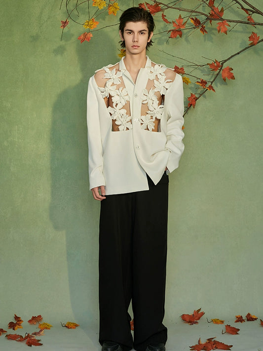 JIECHI high-end hollow casual loose white blazer - YEARN.