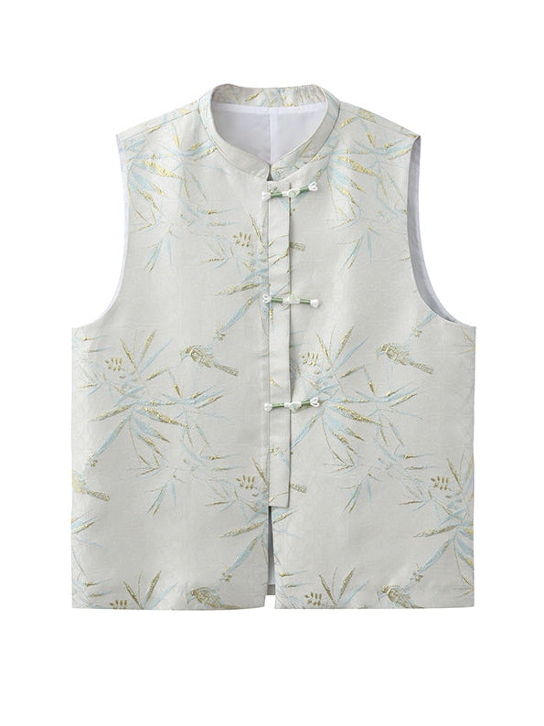 JIECHI loose mandarin collar embroidered vest - ADRIAN.