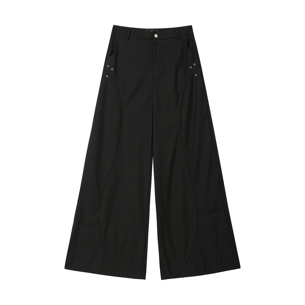 FRKM SCD Handmade Air Eye Bound Black Loose Wide-Leg Pants- ERNEST.