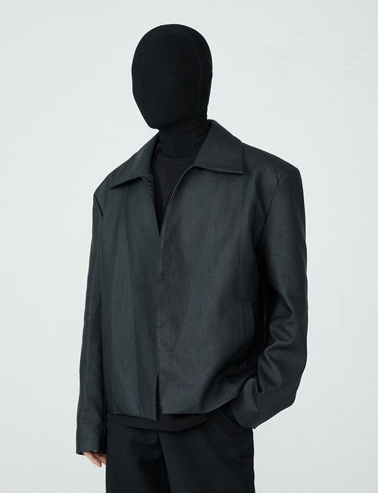 FRKM SCD SS Buckle Minimalist PU Leather Black Slim Fit Jacket - ISAAC.