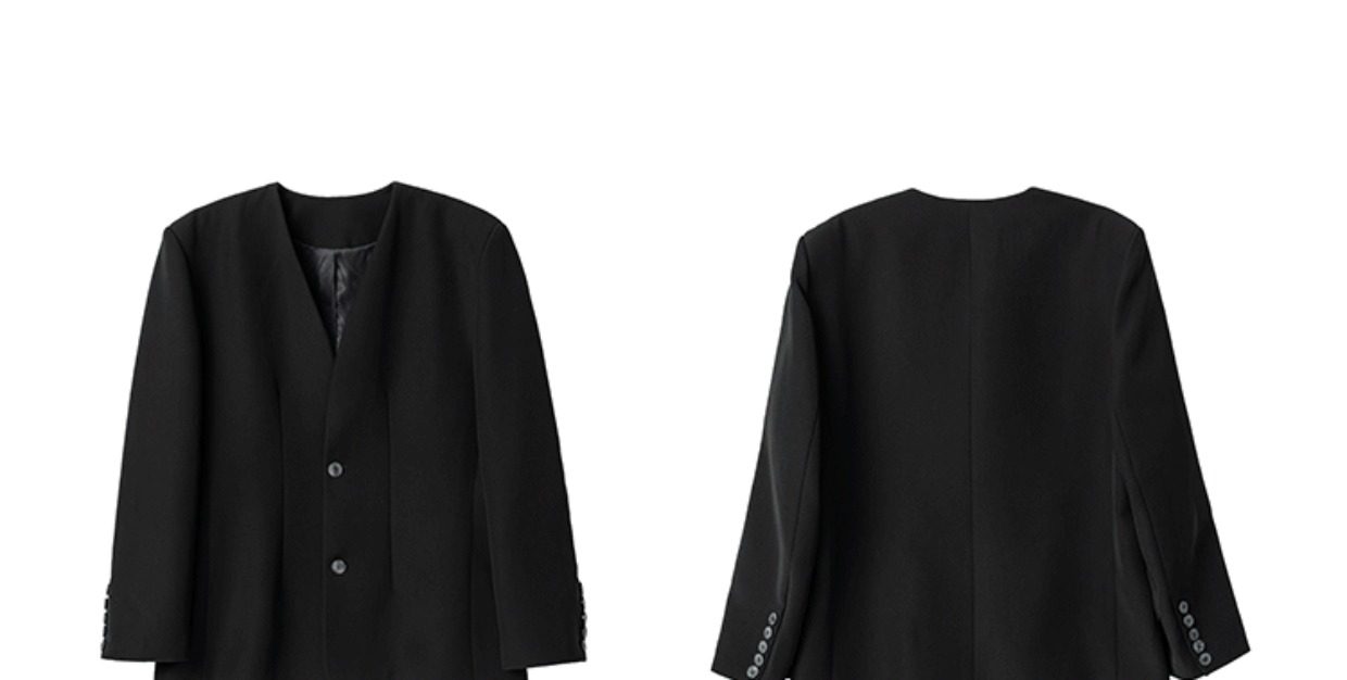 FRKM SC SS Casual Padded Shoulders Collarless Loose Double Button Suit - UNIQUE.