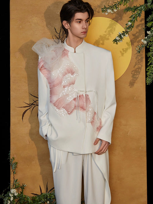 JIECHI ruffle embellished casual white blazer - HANK.