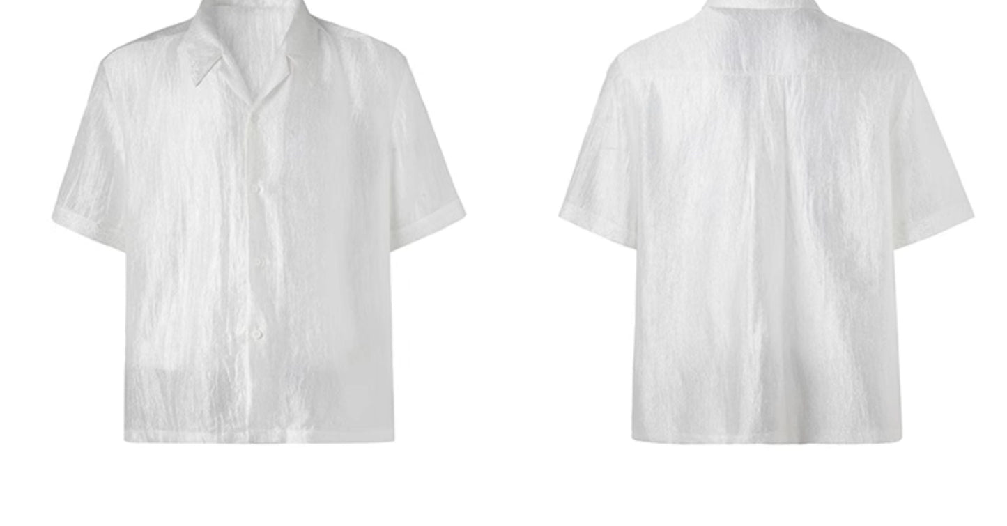 FRKM SCD Slightly Glossy Pleated Embroidered Short Sleeve Shirt - JENKINS.
