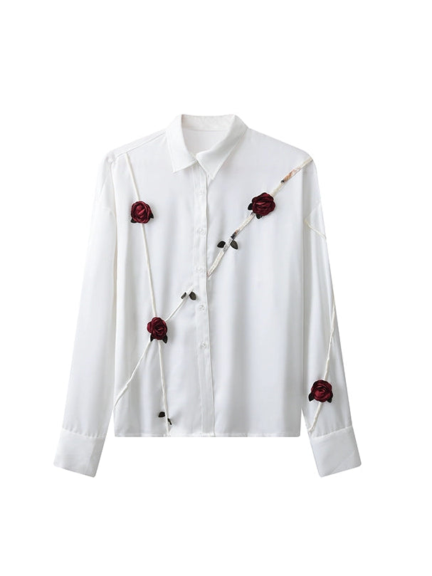 JIECHI casual acetate white loose long-sleeved shirt - JUAN.