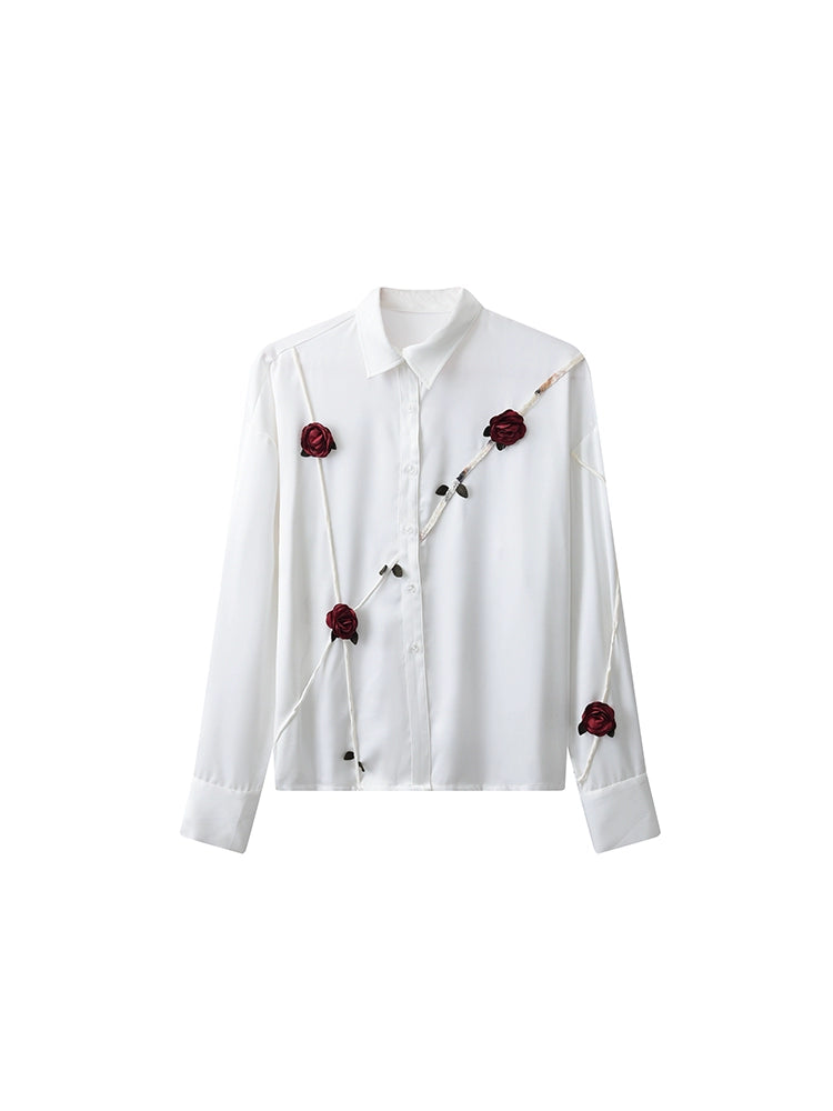 JIECHI casual acetate white loose long-sleeved shirt - YEN.