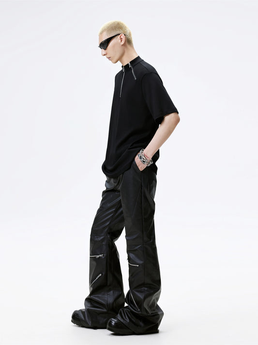 FRKM SCD Black Half Zip Small Neckline Short Sleeve Top - ALAN.