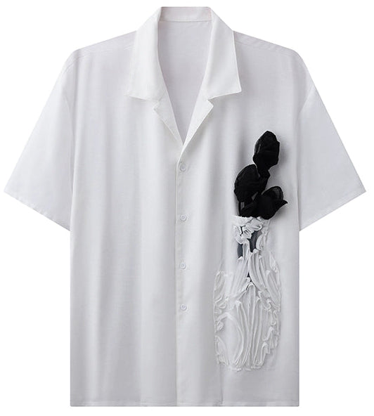 JIECHI casual cotton linen white loose short-sleeved unisex shirt - EDEN.