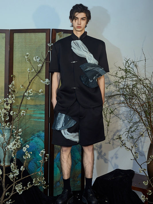 JIECHI loose men's athleisure appliqué five-point shorts - OSCAR.