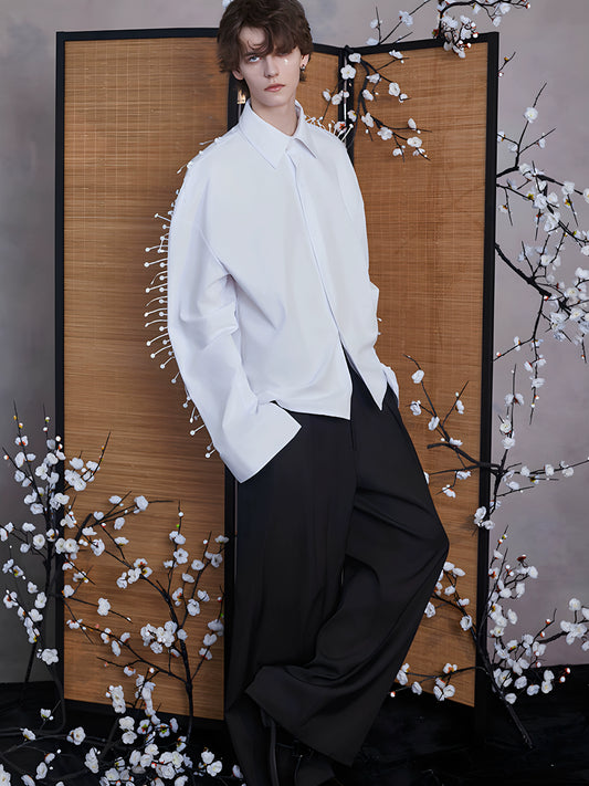 JIECHI white loose long-sleeved shirt - LEON.