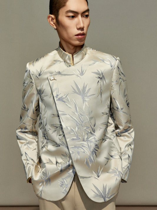 OWNLIFE Stand Collar Brocade Jacquard Suit - TRAIN.