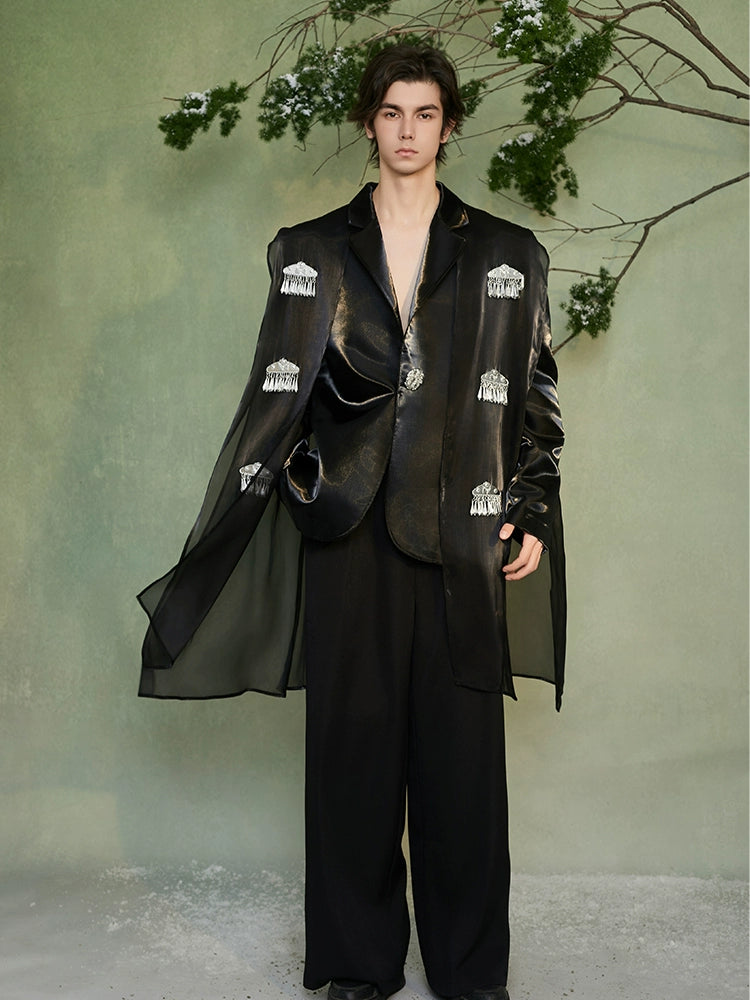 JIECHI embellished black loose casual blazer - JOB.