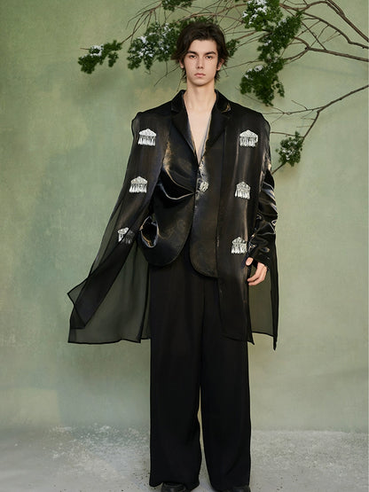 JIECHI embellished black loose casual blazer - JOB.