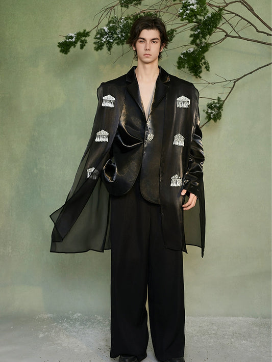 JIECHI embellished black loose casual blazer - JOB.