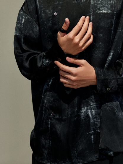 OWNLIFE ink stand-up collar cross-placket natural obsidian shirt - RICHY.