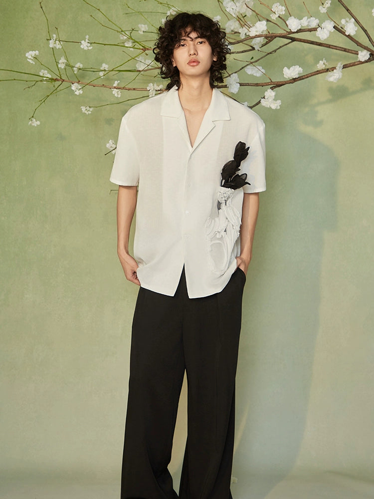 JIECHI  casual cotton linen white loose short-sleeved unisex shirt  - EDEN.