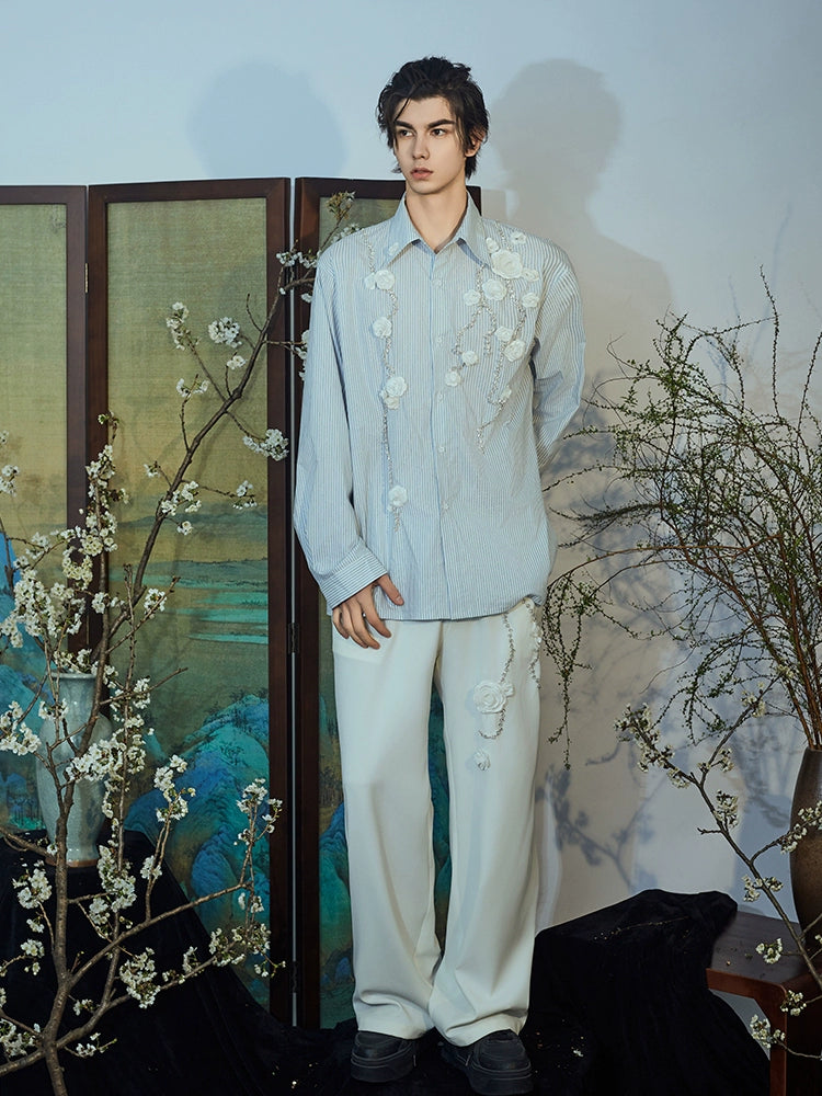 JIECHI  loose straight-leg casual embroidery wide-leg trousers - PEYTON.