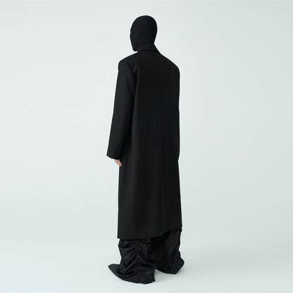 FRKM SCD SS Wool Unbuttoned Loose Shoulder Padded Midi Patchwork Black Coat - LEVI.